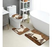 Lot de 3 tapis de salle de bain rustiques, absorbants, antidérapants, lavables, en flanelle, à séchage rapide, motif forêt d'ours