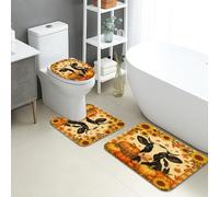 Lot de 3 tapis de salle de bain rustiques en mousse à mémoire de forme de vache noire et blanche, tapis de toilette antidérapants en forme de U, lavables en forme de U, automne rustique à séchage