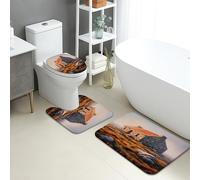 Lot de 3 tapis de salle de bain rustiques, motif maison de campagne, en pierre, tapis de toilette absorbant, antidérapant, lavable en forme de U, séchage rapide