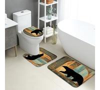 Lot de 3 tapis de salle de bain rustiques, motif ours noir, naturel, absorbants, antidérapants, lavables, en forme de U, style vintage, nature sauvage et sauvage