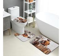 Lot de 3 tapis de salle de bain rustiques, texture bois vintage, absorbants, antidérapants, lavables en forme de U, style campagnard, en flanelle, à séchage rapide