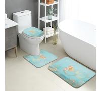 Lot de 3 tapis de salle de bain sirène, tapis de toilette sous-marin, absorbants, antidérapants, lavables, en forme de U, à séchage rapide, en flanelle, bleu océan