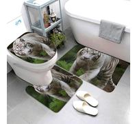 Lot de 3 tapis de salle de bain super absorbants, tapis de bain antidérapants et lavables pour abattant de toilettes, motif tigre du Bengale blanc majestueux