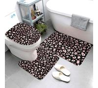 Lot de 3 tapis de salle de bain tendance à imprimé léopard doré rose brillant - Tapis de bain absorbant, antidérapant et lavable - Housse de couvercle de toilette en forme de U - Tapis de contour doux