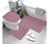 Lot de 3 tapis de salle de bain tendance à imprimé léopard rose - Tapis de bain absorbant, antidérapant et lavable - Housse de couvercle de toilette en forme de U - Tapis de contour doux pour salle de