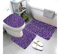 Lot de 3 tapis de salle de bain tendance à imprimé léopard violet, absorbant, antidérapant, lavable, housse pour abattant de toilette en forme de U, tapis de contour doux, tapis de douche pour salle