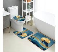 Lot de 3 tapis de salle de bain tortue de l'océan, tapis de toilette absorbant, antidérapant, lavable, respectueux de l'environnement, en mousse à mémoire de forme, à séchage rapide, bleu marine