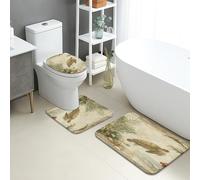 Lot de 3 tapis de salle de bain tortue océanique, vintage, paradis côtier, absorbants, antidérapants, lavables, en forme de U, à séchage rapide, en mousse à mémoire de forme, inspirés de la nature
