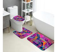 Lot de 3 tapis de salle de bain tropicaux, animaux de la jungle colorés, absorbants, antidérapants, lavables, en flanelle, à séchage rapide, motif floral vif