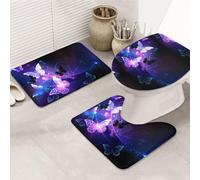 Lot de 3 tapis de salle de bain ultra doux antidérapants et absorbants, beaux tapis de bain à motif papillon lumineux, pour baignoire, douche