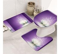 Lot de 3 tapis de salle de bain ultra doux antidérapants et absorbants, motif fleur de lotus, violet, baignoire, douche
