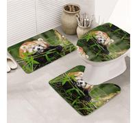 Lot de 3 tapis de salle de bain ultra doux antidérapants et absorbants, petit panda rouge, baignoire, douche