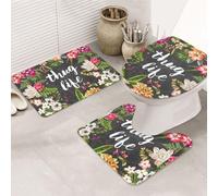 Lot de 3 tapis de salle de bain ultra doux antidérapants et absorbants, tapis de bain Thug Life fleurs, baignoire, douche