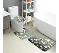 Lot de 3 tapis de salle de bain vintage à motif floral en coton, absorbants, antidérapants, lavables en forme de U, décoration d'intérieur printanière, tapis en mousse à mémoire de forme à séchage