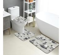 Lot de 3 tapis de salle de bain vintage en flanelle absorbant et antidérapant en forme de U à séchage rapide Motif animaux sauvages Noir/blanc