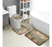 Lot de 3 tapis de salle de bain vintage en mousse à mémoire de forme, absorbants, antidérapants, lavables, à séchage rapide, motif carte du monde antique