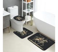 Lot de 3 tapis de salle de bain vintage, motif chevalier médiéval, absorbants, antidérapants, lavables en forme de U, en flanelle, à séchage rapide