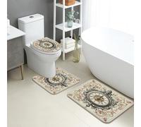 Lot de 3 tapis de salle de bain vintage, motif horloge antique, floral, absorbant, antidérapant, lavable, classique, élégant, en flanelle, à séchage rapide