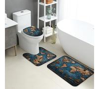 Lot de 3 tapis de salle de bain vintage nautique, motif carte du monde, tapis de toilette absorbant, antidérapant, lavable, en flanelle, à séchage rapide