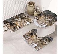Lot de 3 tapis de salle de bain Wolves en forme de U + tapis de bain antidérapant en microfibre + tapis de couvercle de toilette doux et absorbant pour décoration d'intérieur