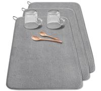 Lot de 3 tapis de séchage à vaisselle XXL en microfibre - 61 x 43,2 cm - Tapis égouttoir absorbant pour café, étagère, sous évier, comptoirs (gris)
