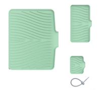 Lot de 3 tapis de séchage en silicone avec rebord d'évacuation pour cuisine et salle de bain, 40 x 33 cm, 25,4 x 13,2 cm, 12 x 10 cm, gris, noir, blanc, vert, bleu (vert)