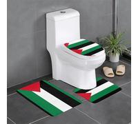 Lot de 3 tapis de sol antidérapants avec drapeau YYHWHJDE de l'État de Palestine - Tapis de sol de toilette en forme de U - Serré - Absorbant et durable - Épais et confortable