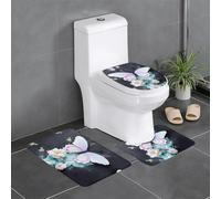 Lot de 3 tapis de sol antidérapants en flanelle, 61 x 40,6 cm, imprimé papillon blanc, épais et absorbant, pour salle de bain et WC
