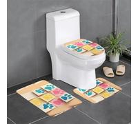 Lot de 3 tapis de sol antidérapants en flanelle, 61 x 40,6 cm, motif empreintes de pattes YYHWHJDE sur notes adhésives, image épaisse et absorbante pour salle de bain et toilettes