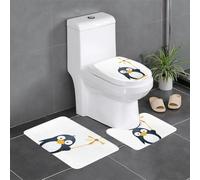 Lot de 3 tapis de sol antidérapants en flanelle, épais et absorbants, motif pingouin WHJSSF tenant un moulin à vent, 61 x 40,6 cm, pour salle de bain et WC