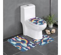 Lot de 3 tapis de sol antidérapants en flanelle, épais et absorbants, pour salle de bain et toilettes, motif WHJSHOP nuages arc-en-ciel, gouttes de pluie, 61 x 40,6 cm