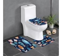 Lot de 3 tapis de sol antidérapants en flanelle, épais et absorbants, pour salle de bain et toilettes, 61 x 40,6 cm, motifs poissons en mer profonde, HJFCZH