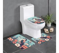 Lot de 3 tapis de sol antidérapants en flanelle, motif YYHWHJDE oiseau sur fleurs, épais et absorbants, pour salle de bain et toilettes, 61 x 40,6 cm