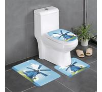 Lot de 3 tapis de sol antidérapants en flanelle, tapis de sol épais et absorbants, pour salle de bains et toilettes, motif moulin à vent, bleu YYHWHJDE 61 x 40,6 cm