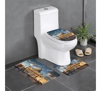 Lot de 3 tapis de sol antidérapants en forme de U pour toilettes - Imprimé basilique Saint-Pierre - Tapis de sol de toilette fermement fixé, absorbant et durable, épais et confortable