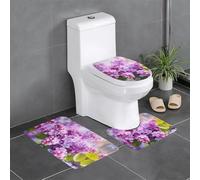 Lot de 3 tapis de sol antidérapants en YYHWHJDE avec encadrement de fleurs lilas en fleurs, tapis de sol de toilette en forme de U, fermement fixé, absorbant et durable, épais et confortable