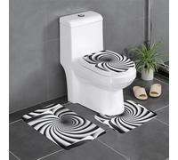 Lot de 3 tapis de sol antidérapants HYTTER en forme de U - Illusion d'optique en spirale - Tapis de sol de toilette fermement fixé, absorbant et durable, épais et confortable