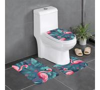 Lot de 3 tapis de sol antidérapants HYTTER flamant rose, oiseau, feuilles rondes, tapis de sol de toilette en forme de U, fermement fixé, absorbant et durable, épais et confortable