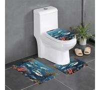Lot de 3 tapis de sol antidérapants HYTTER Sharks Under The Sea - Tapis de sol de toilette en forme de U, fermement fixé, absorbant et durable, épais et confortable