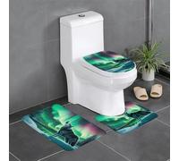 Lot de 3 tapis de sol antidérapants HYTTER Wolves hurlant dans les aurores boréales - Tapis de sol de toilette en forme de U - fermement fixé - Absorbant et durable - Épais et confortable
