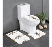 Lot de 3 tapis de sol antidérapants MJHKXLJ Chaton tenant un poisson ballon imprimés Tapis de sol de toilette en forme de U, fermement attaché, absorbant et durable, épais et confortable