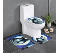 Lot de 3 tapis de sol antidérapants MJHKXLJ Wolf Under Moon imprimés en forme de U, fermement fixés, absorbants et durables, épais et confortables
