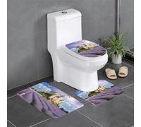 Lot de 3 tapis de sol antidérapants pour salle de bain - 61 x 40,6 cm - Beau contour photo lavande - Tapis ovale et rectangulaire pour toilettes, coiffeuse et toilettes - Lavande