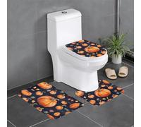 Lot de 3 tapis de sol antidérapants pour salle de bain - 61 x 40,6 cm - HJFCZH aquarelle citrouille vive - Tapis ovale et rectangulaire pour toilettes, coiffeuse et toilettes
