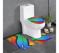 Lot de 3 tapis de sol antidérapants pour salle de bain - 61 x 40,6 cm - HJFCZH coloré - Motif gouttes de pluie - Tapis ovale et rectangulaire pour toilettes, coiffeuse et toilettes