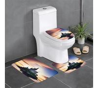 Lot de 3 tapis de sol antidérapants pour salle de bain, 61 x 40,6 cm, motif château WHJDPP sous le coucher du soleil, tapis ovale et rectangulaire pour toilettes, coiffeuse et toilettes