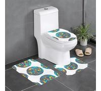 Lot de 3 tapis de sol antidérapants pour salle de bain - 61 x 40,6 cm - Motif globe alphabétique WHJDPP - Tapis ovale et rectangulaire pour toilettes, meuble-lavabo et toilettes