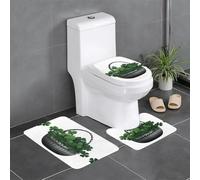 Lot de 3 tapis de sol antidérapants pour salle de bain, 61 x 40,6 cm, motif trèfle WHJSHOP dans un panier en bambou, tapis ovale et rectangulaire pour toilettes, coiffeuse et toilettes