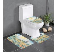 Lot de 3 tapis de sol antidérapants pour salle de bain - 61 x 40,6 cm - Moulin à vent WHJSSF dans la mer de fleurs - Tapis ovale et rectangulaire pour toilettes, coiffeuse et toilettes