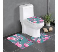 Lot de 3 tapis de sol antidérapants pour salle de bain - 61 x 40,6 cm - WHJDPP A Flocage de flamants roses - Tapis ovale et rectangulaire pour toilettes, coiffeuse et toilettes